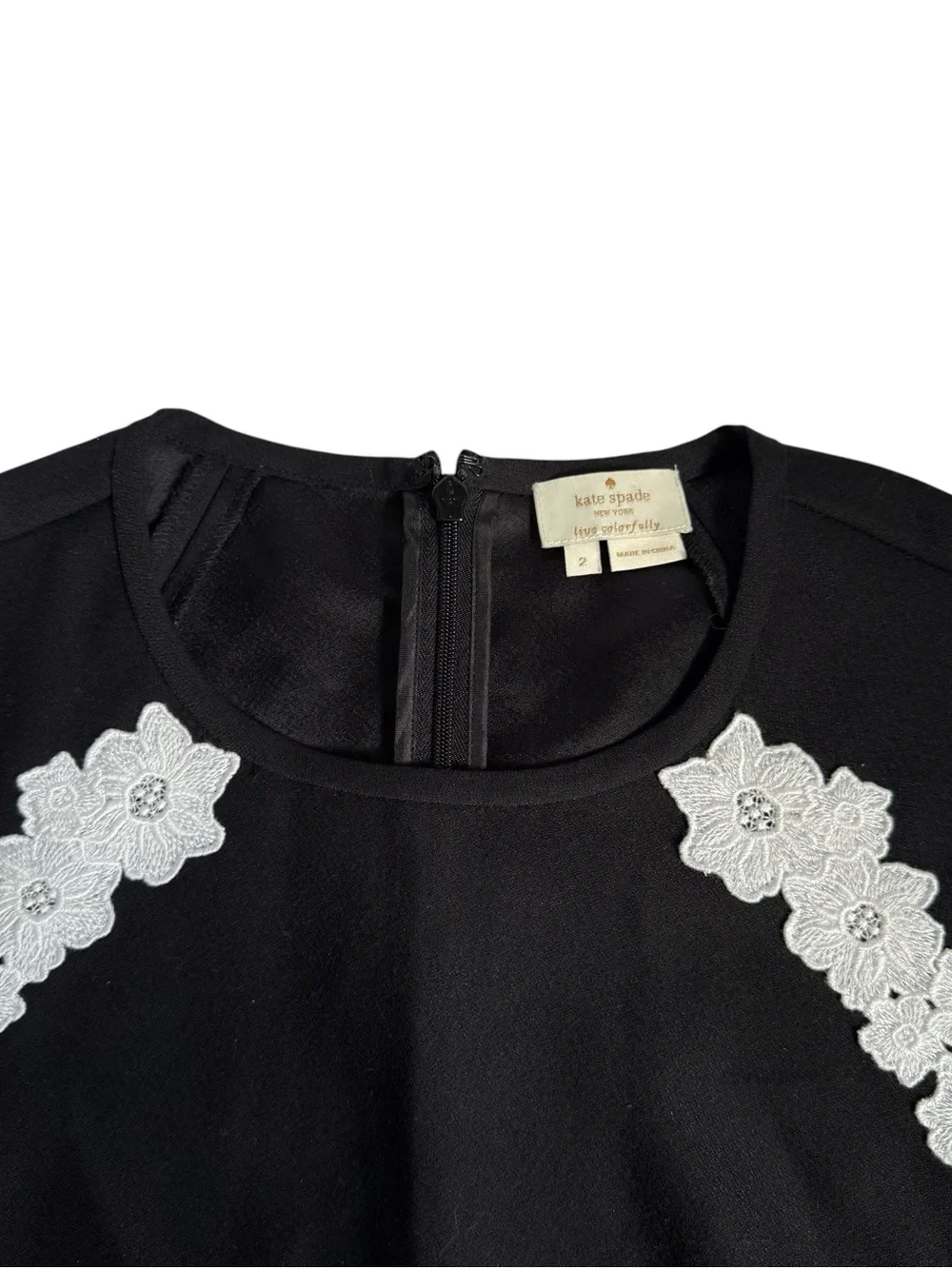 Kate Spade Black Floral Lace Trim Satin Crepe Blouse Womens 2